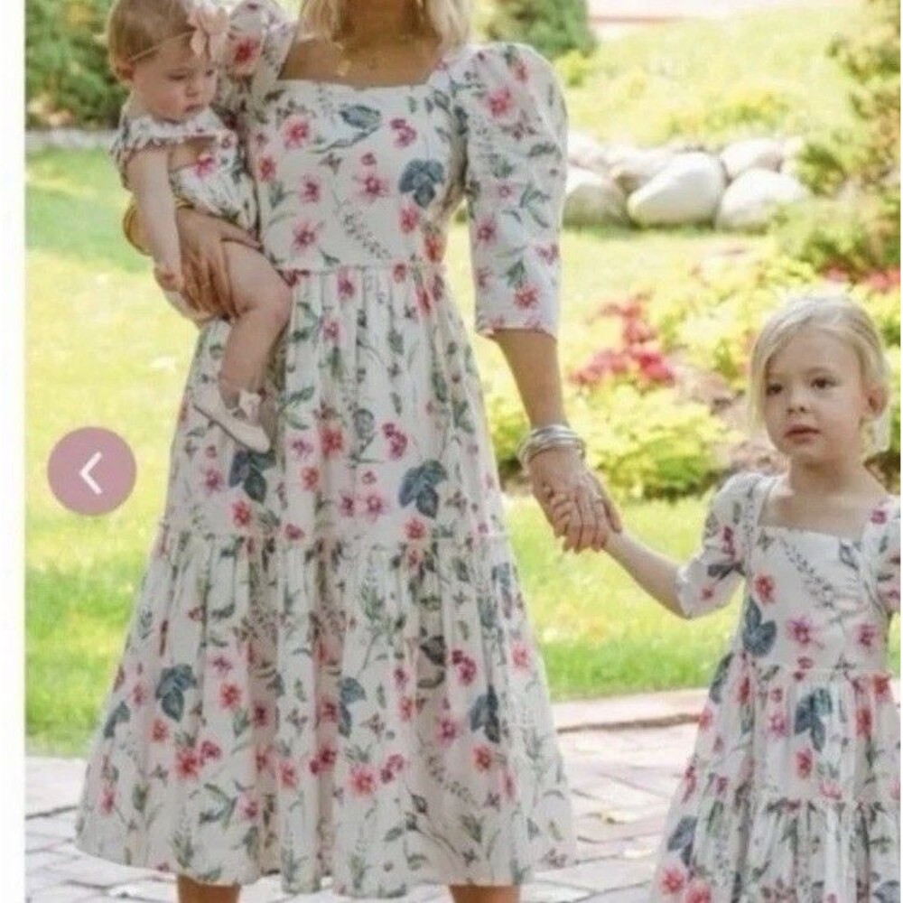 Ivy City Co Cora Floral Butterfly Smocked Midi Dress Womens XXS/ Girls 14 Tiered